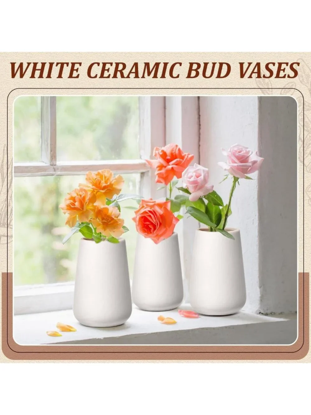15 Pack White Ceramic Bud Vases - Boho Small Flower Vases for Home Decor